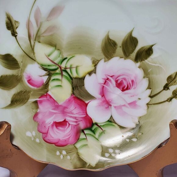 Lefton Teacup and Saucer Green Heritage Pink Roses - Picture 6 of 10